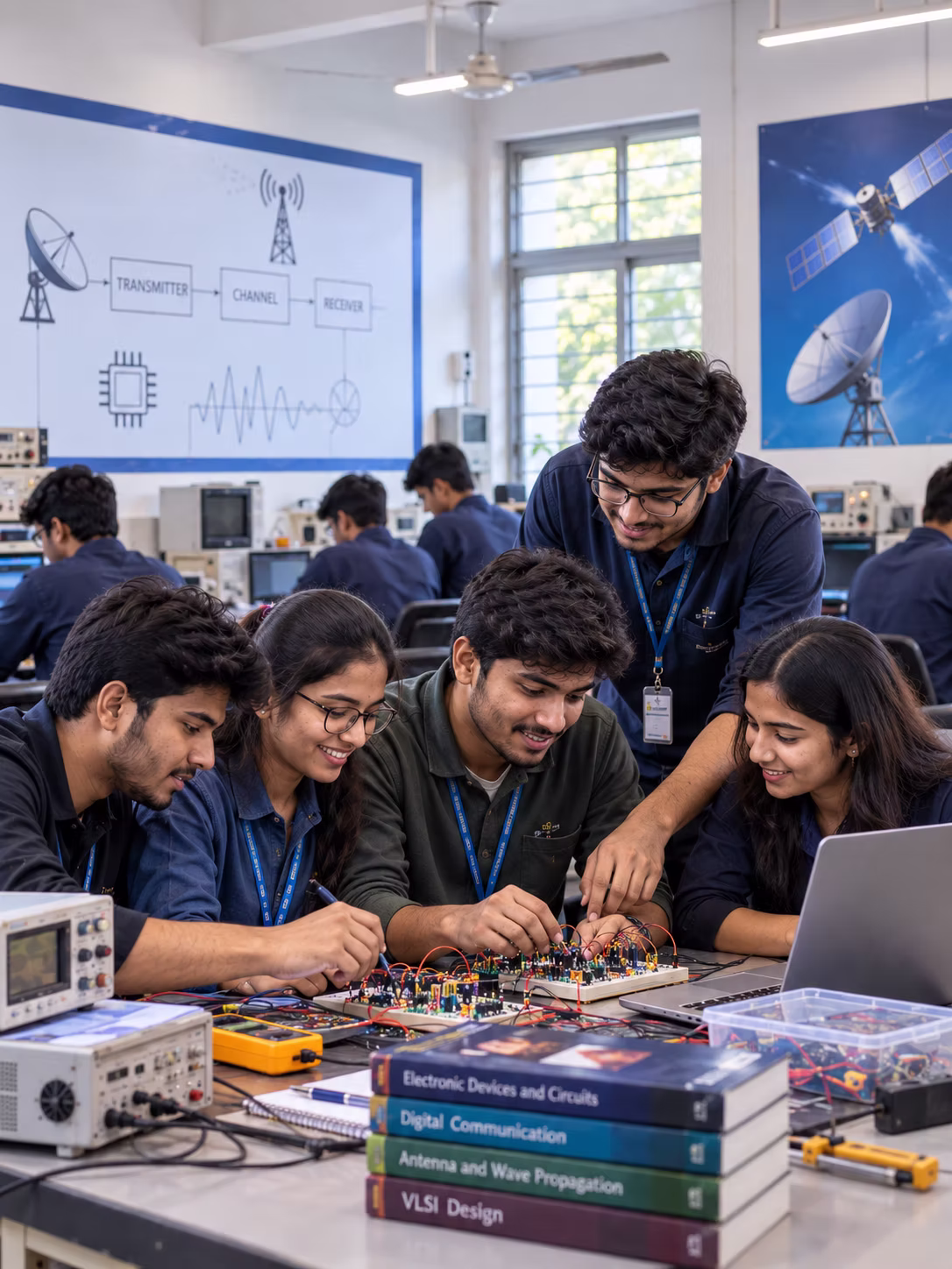 Diploma students testing electronic circuits and microcontrollers at MIET